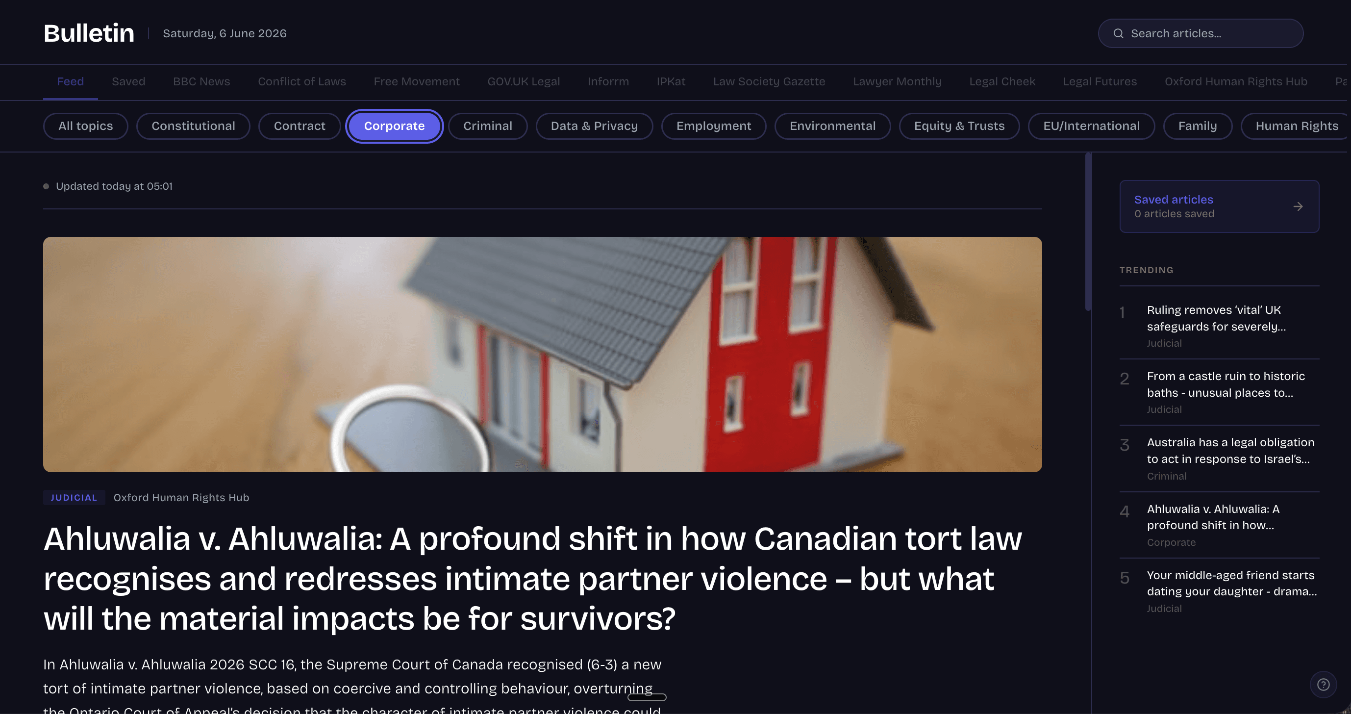 Bulletin feed with topic filter chips active